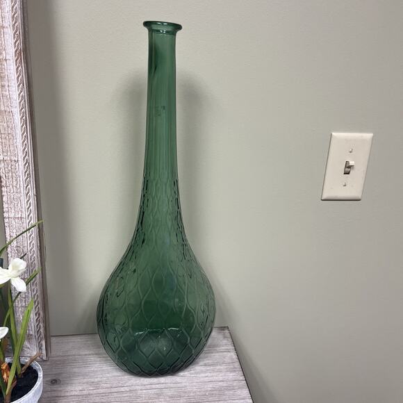 MCM GUILDCRAFT ITALY Green Glass Genie Bottle Decanter No Stopper - Picture 1 of 8